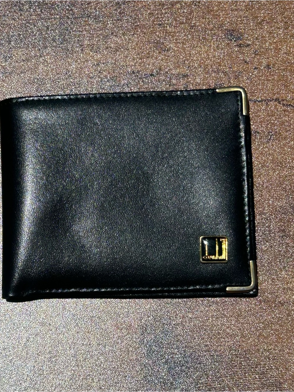 Dunhill Black Men's Leather Bifold Wallet with Gold Accents